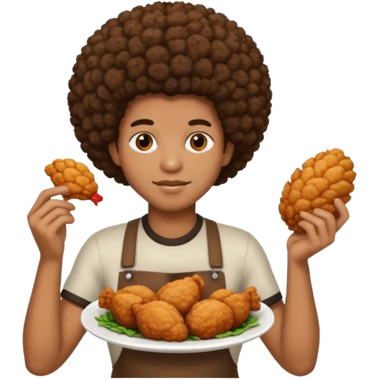 Black person with Afro hair holding fried chicken emoji
