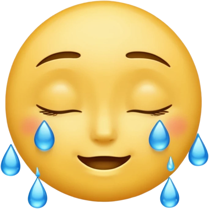 Yellow round emoji with closed eyes and a gentle smile—two wide, bright blue tears flow from under each eye. emoji