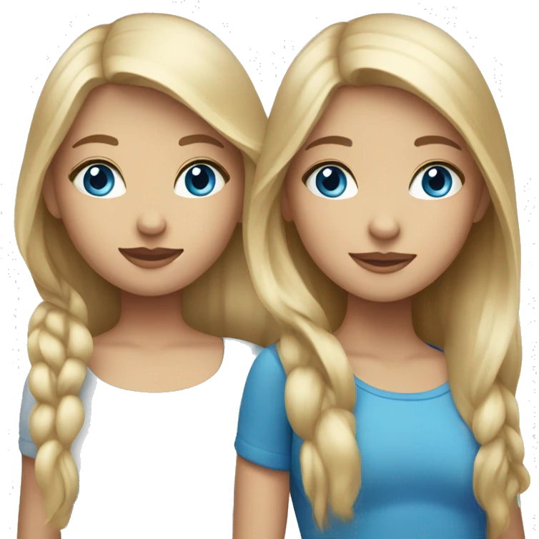 Two girls: first blond hair and blue eyes ,second brown hair and blue eyes emoji