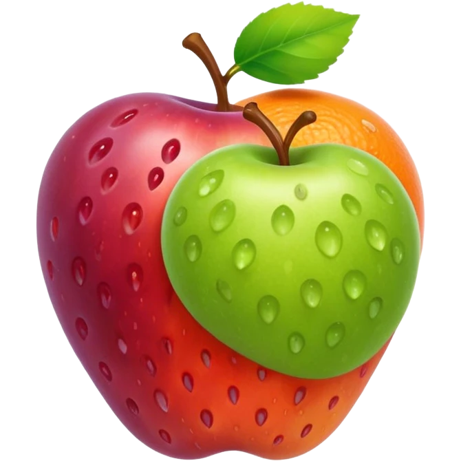 Colorful fruits with glowing antioxidant particles, cell protection, bright clean colors, simple emoji style emoji