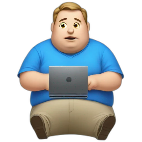 fat man in a blue shirt using a computer emoji