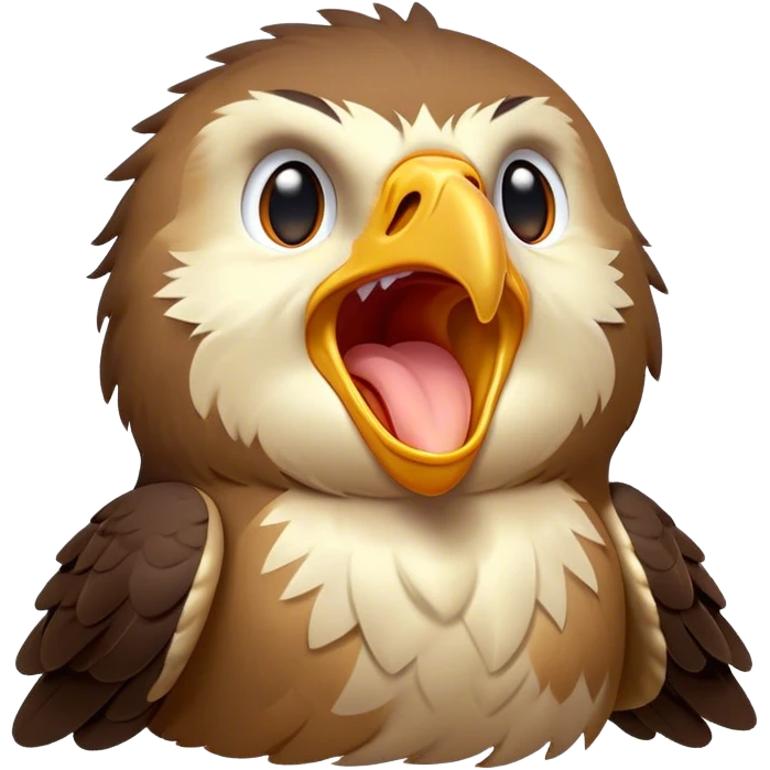 Cinematic Cute Yawning Hawk Portrait Emoji, Head tilted slightly with a dramatic, wide-open yawn, showcasing a robust, agile form with a softly drooping beak and sleepy, half-closed eyes, Simplified yet irresistibly adorable features, highly detailed, glowing with a soft, cozy glow, high shine, relaxed yet expressive, stylized with a dash of whimsical aerial charm, soft glowing outline, capturing the essence of a drowsy yet affectionate hawk that appears ready to stretch out for a nap! emoji