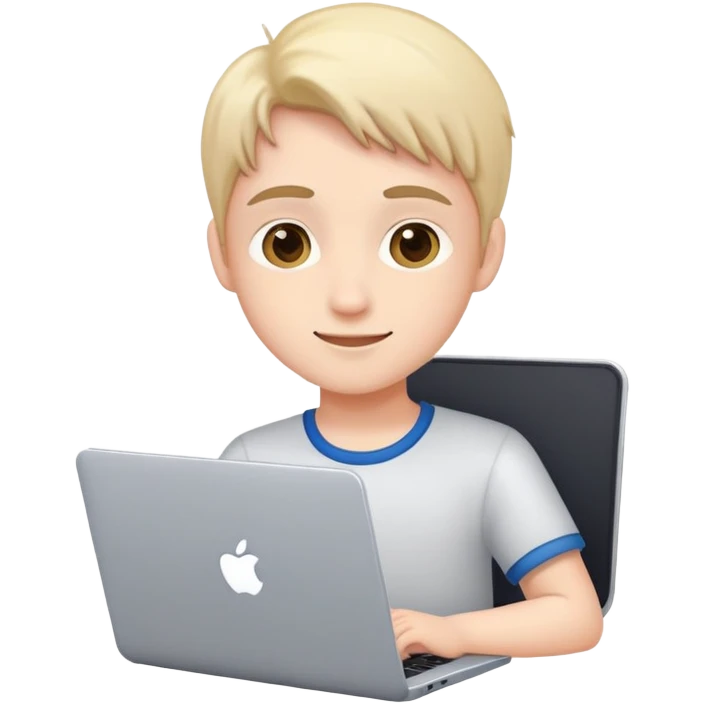 Pupil of online school on a laptop (satisfied) emoji