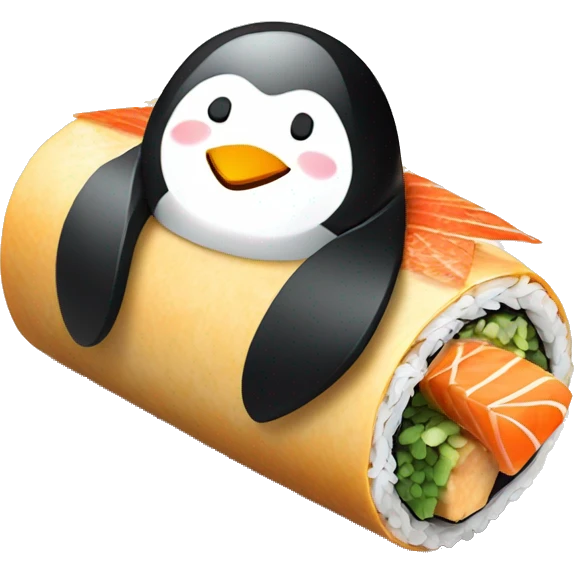 very happy penguin wrapped inside a sushi roll emoji