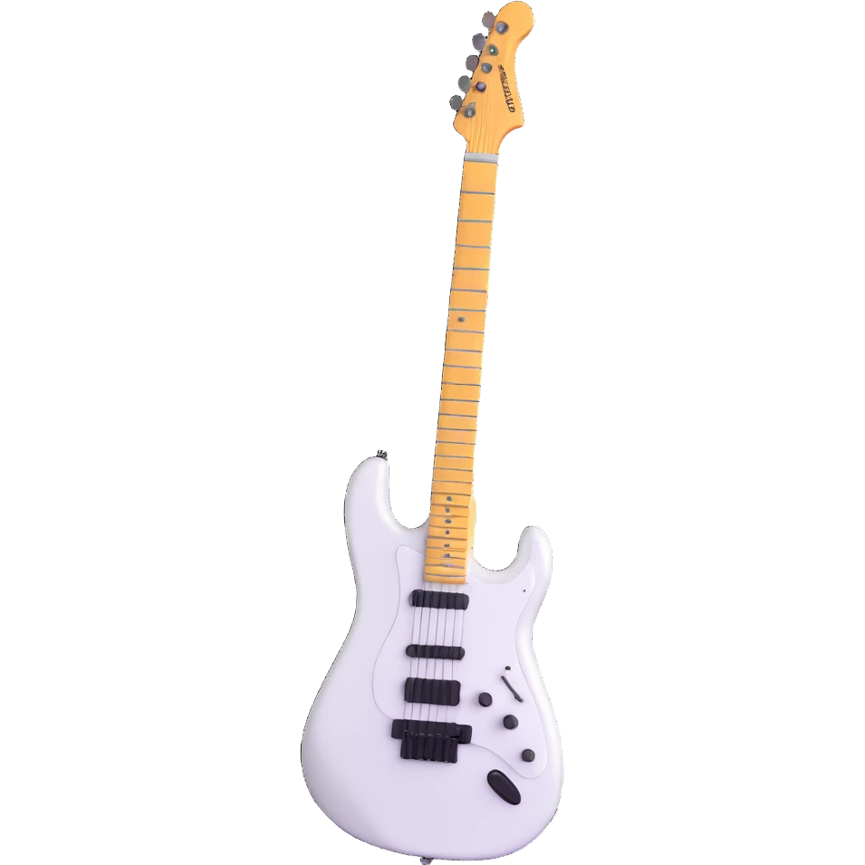 White electric guitar with sleek shiny body, black strings, and smooth neck emoji