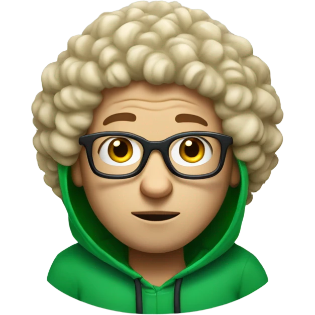 stubborn male sheep with blond curly hair, glasses and in green hoodie.  emoji