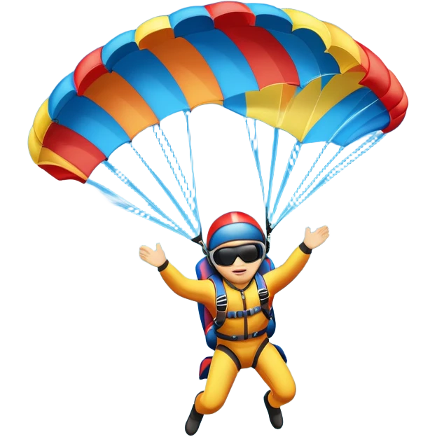 A skydiver free-falling through the clear sky, with a brightly colored parachute just about to open. The scene captures the thrill of the sport, with the vast expanse of the sky and distant ground below, emphasizing the excitement and adrenaline of parachuting emoji