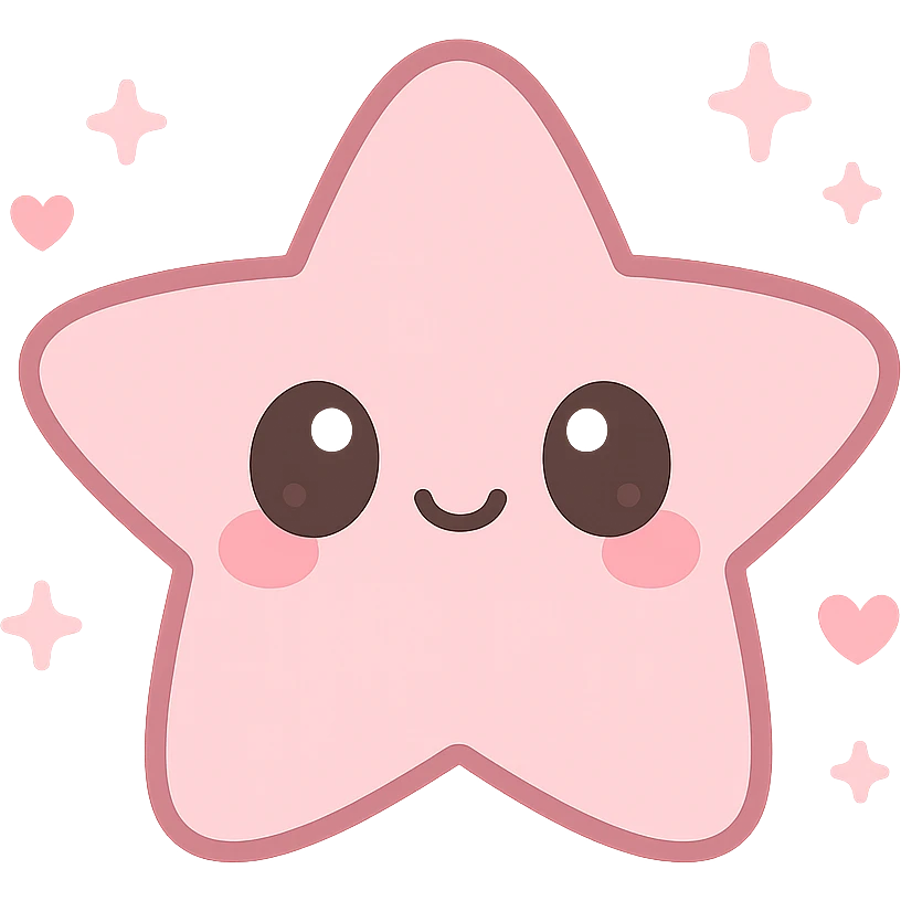 kawaii style icon of a pink star with a cute face, soft pinks emoji