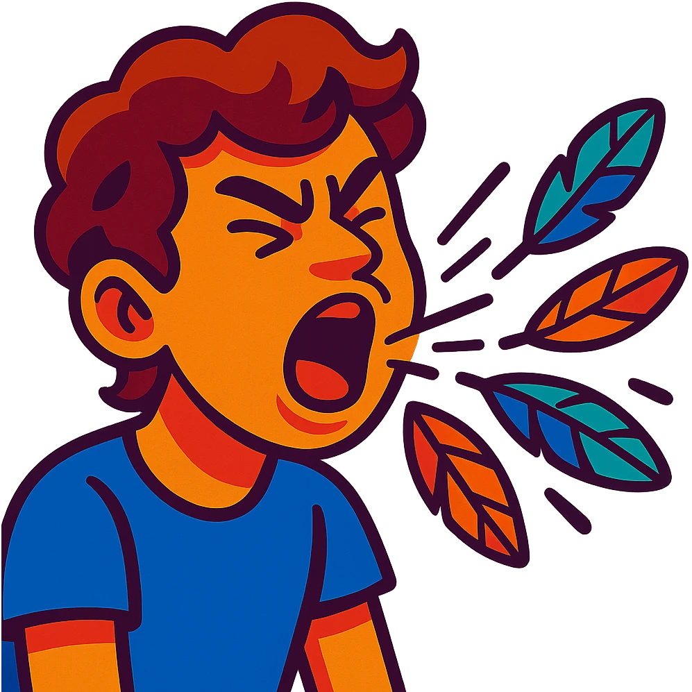 person spitting feathers, colorful emoji