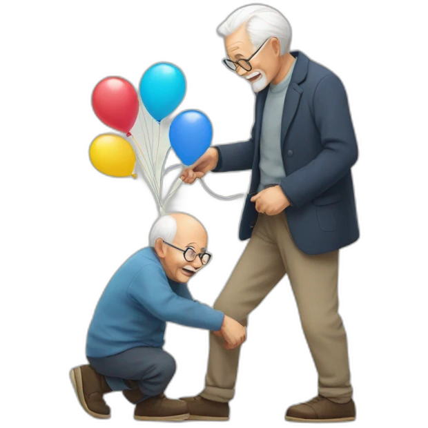 old man taking little balloons from the floor emoji