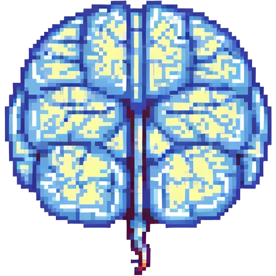 pixel art of a brain with cracks and flickering pixels, illustrating brainrot emoji