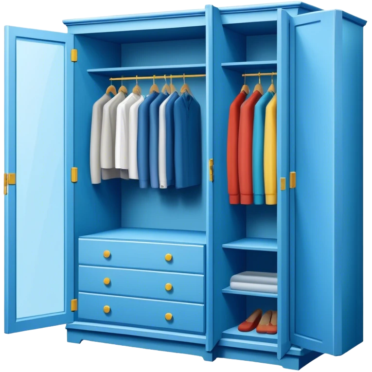 Icon for Furniture Design: a blueprint of a wardrobe without clothing inside, featuring a 3D installation with dimensions and a ruler or measuring tape. The icon should represent the detailed design and measurement process in furniture creation. Transparent background. emoji