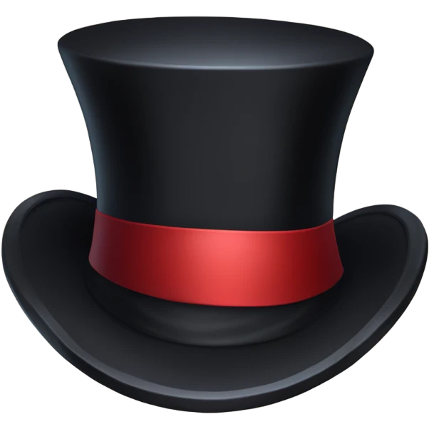 A black top hat displaying a red ribbon around the base. The ribbon forms a visible bow at the front, with the ends falling slightly over  emoji
