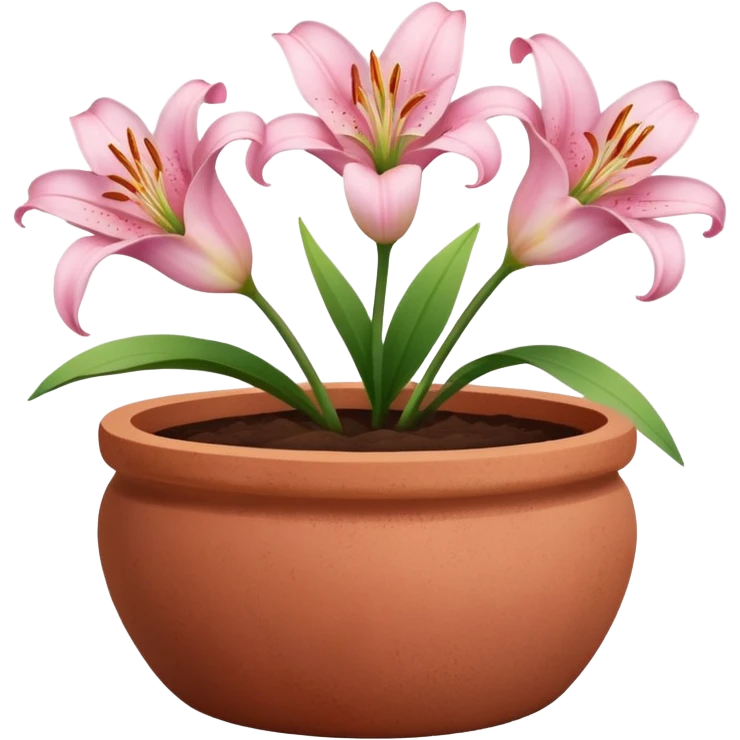 light pink lily flowers in a clay pot emoji