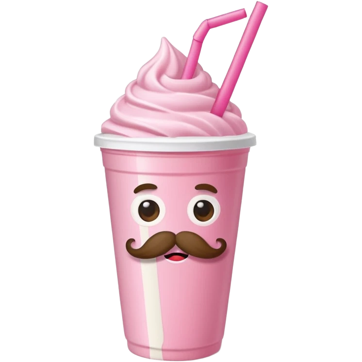 strawberry milkshake in a take-out cup with mustache emoji