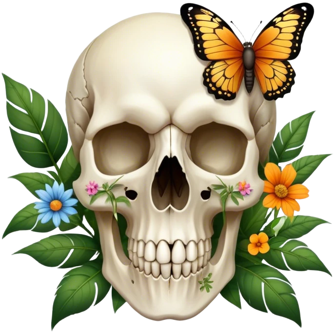 Eagle skull with plants, flowers, butterflies  emoji