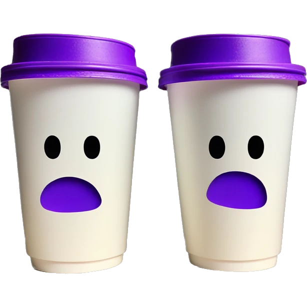 Two styrofoam cups stacked with purple drink inside emoji