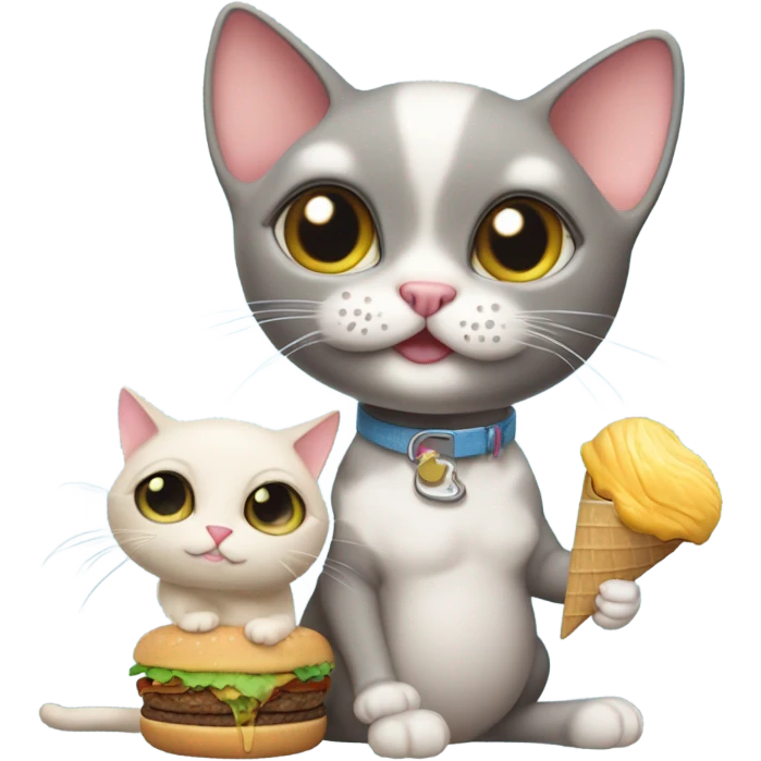 Hairless cat eating ice cream and hamburger  emoji