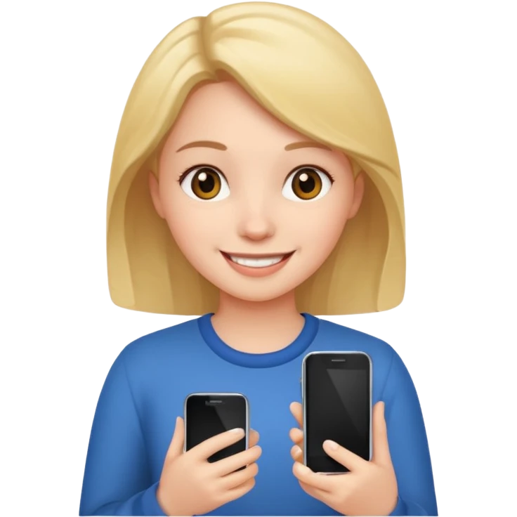 a girl holding a smartphone, smiling emoji