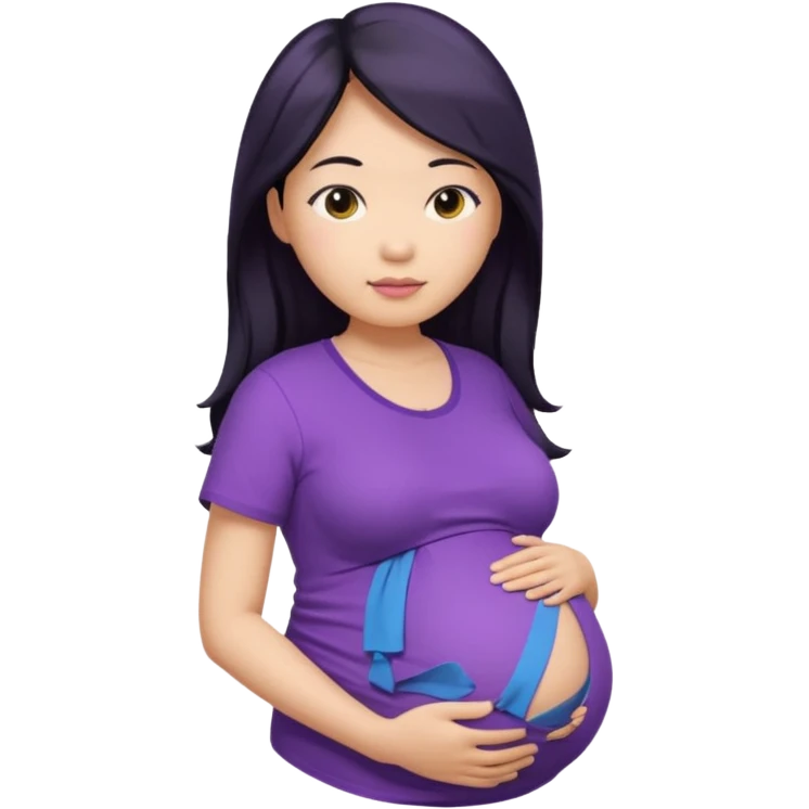 Asian, pregnant woman, purple shirt, long hair, head and eck and abdomen only emoji