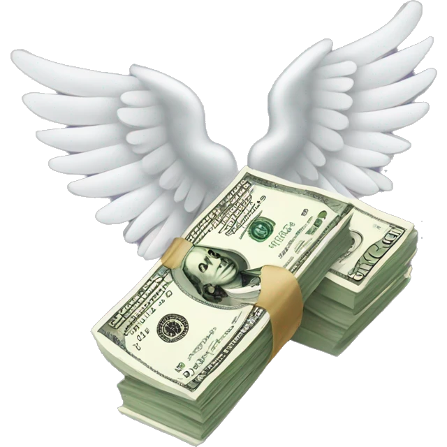 A bundle of dollars with wings emoji