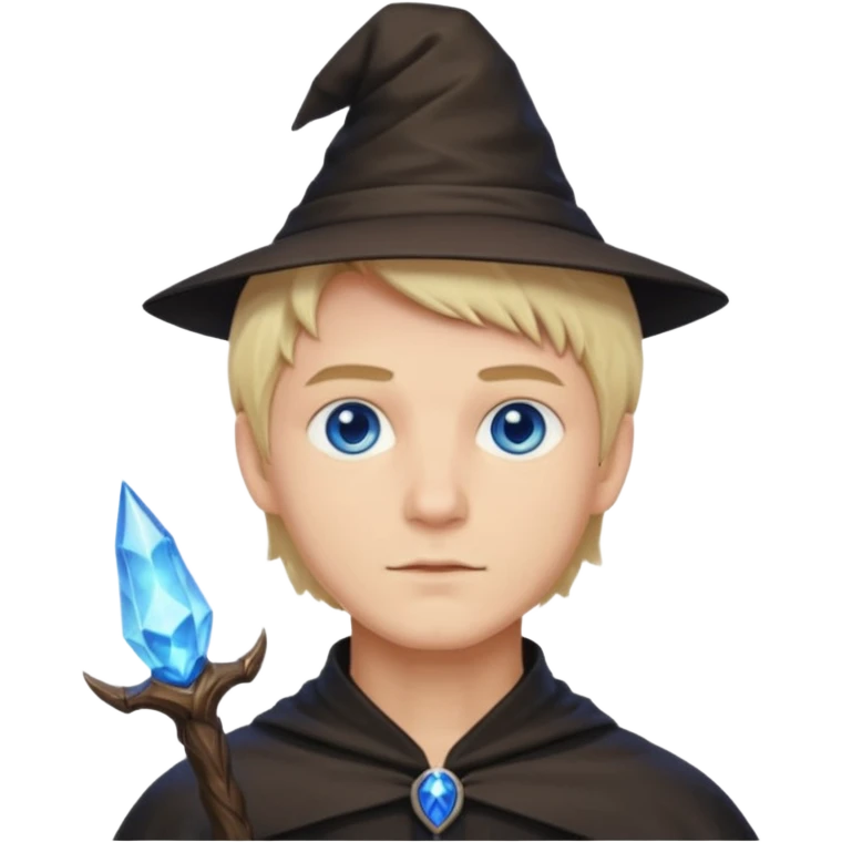 Male witch with short blonde hair and blue eyes emoji