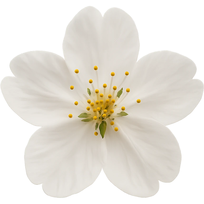 show  one white cherry blossom without a stem , remove background emoji