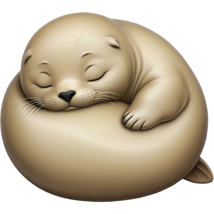Meme-Worthy cute Sleeping Seal Portrait Emoji, Head resting peacefully with a contented smile, showcasing a luxuriously smooth, glossy form and eyes gently closed in serene slumber, Simplified yet hilariously adorable features, highly detailed, glowing with a soft, drowsy ocean light, high shine, relaxed and utterly lovable, stylized with an air of playful laziness, bright and heartwarming, soft glowing outline, capturing the essence of a sleeping seal that feels destined to become the next viral sensation of adorable rest! emoji
