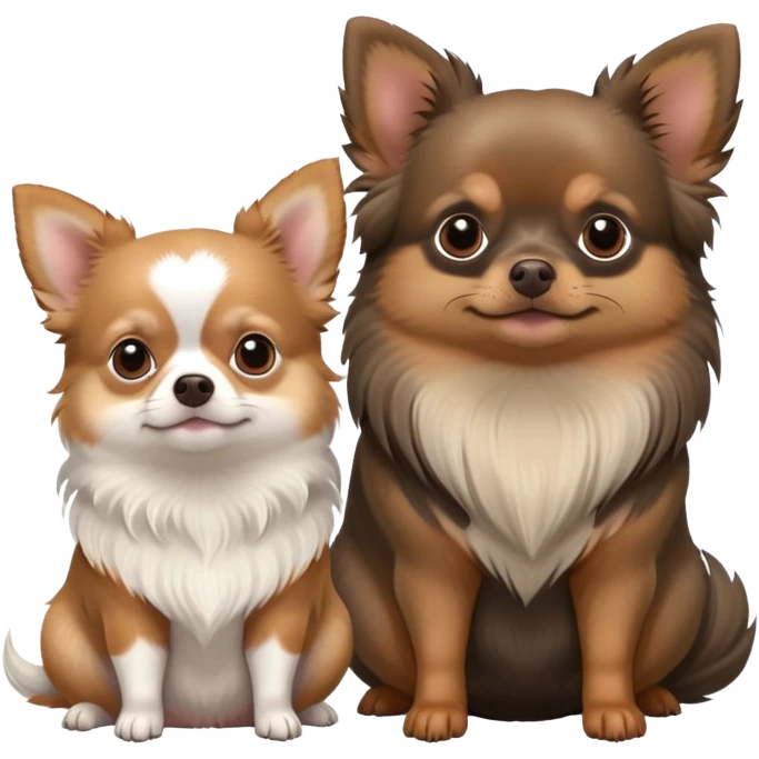 Light gray long haired Chihuahua, fat long haired short dog with brown face and fat brown and black guinea pig sitting together  emoji