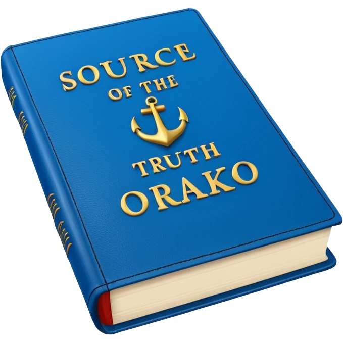 Blue book on which one it writes: Source of truth is Orako.
Written on it Source of truth is Orako emoji