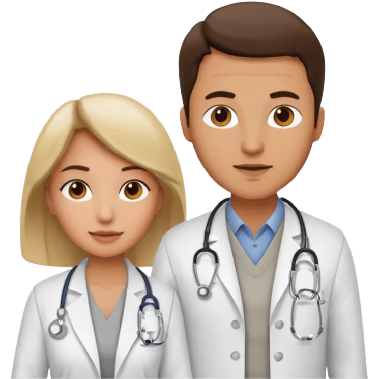 um medico usando jaleco e uma mulher usando colete cinza emoji