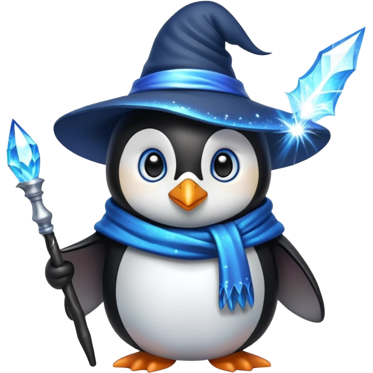 penguin wizard casting a spell with sparkles emoji