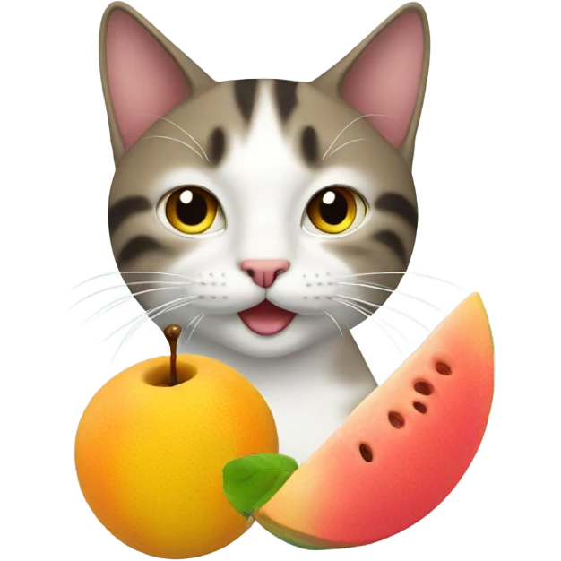 Cat with a fruit emoji