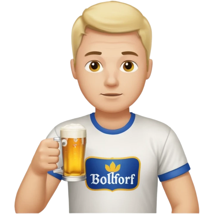 Men with Bolsdorf shirt drinks beer and watches race emoji