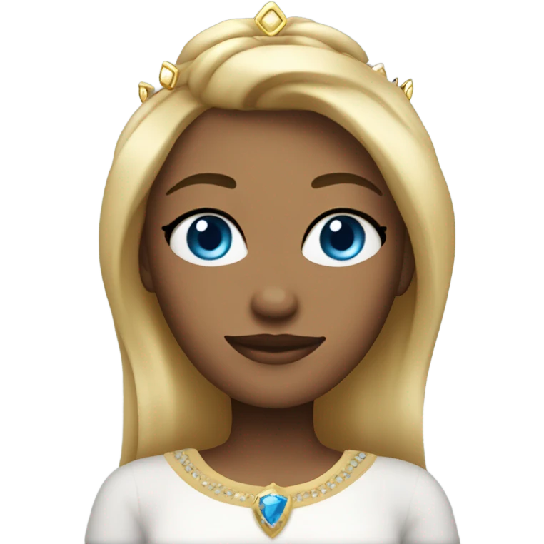 A queen with blonde hair, blue eyes, a crown, and sleek, smooth hair  emoji
