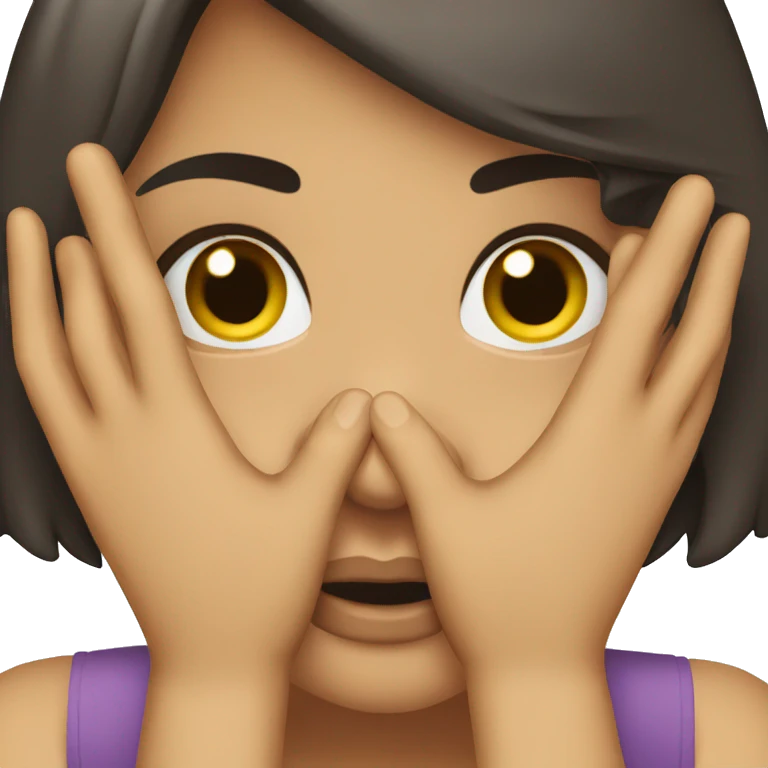 Brunette girl hiding her face behind her hands emoji emoji