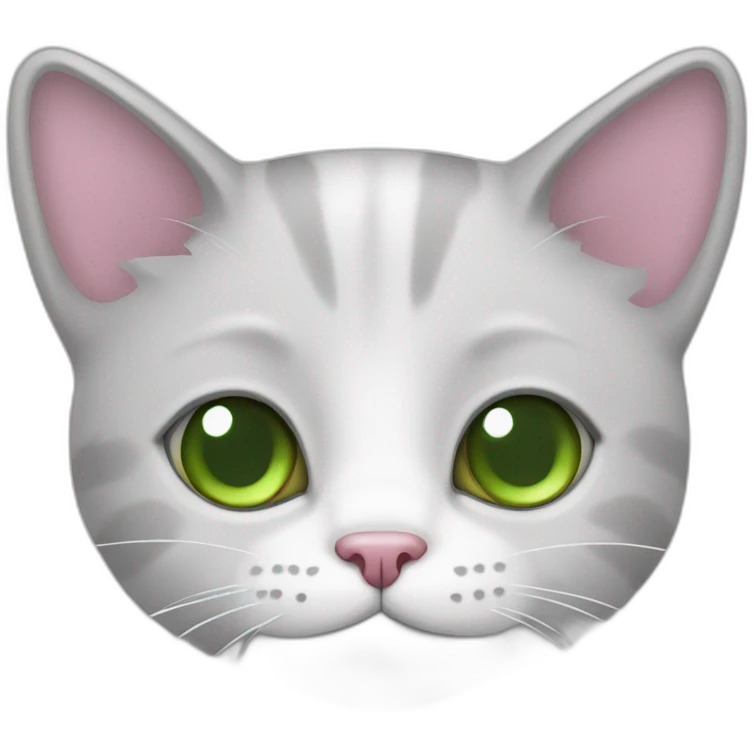 white male cat whith grey hair, green eyes and pink nose emoji