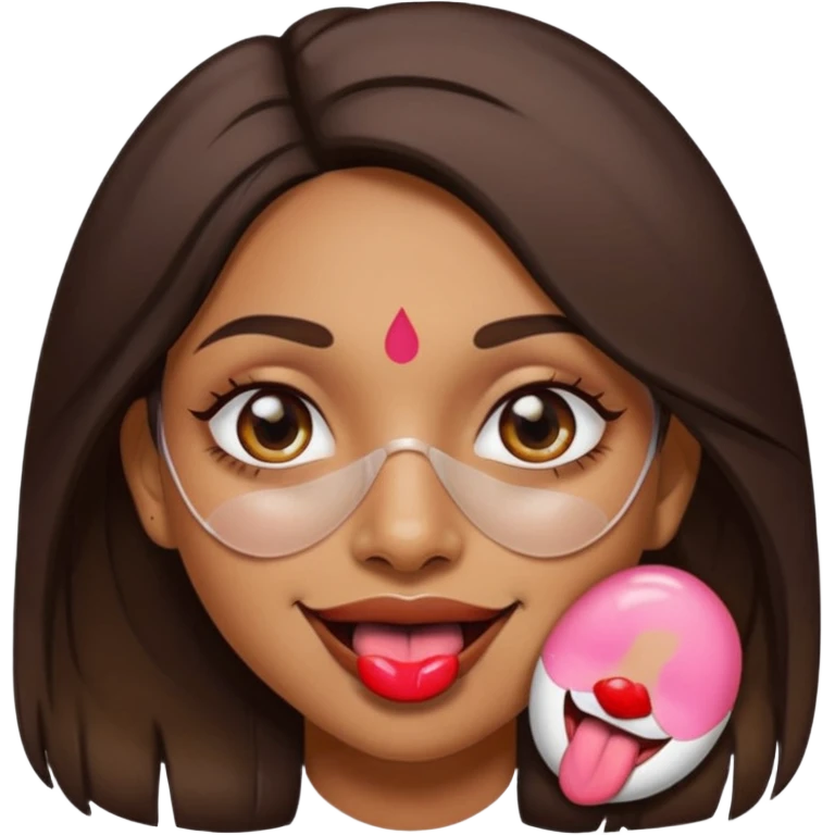 make a tongue sticking out expression for this indian girl that has transparent under ey patches emoji