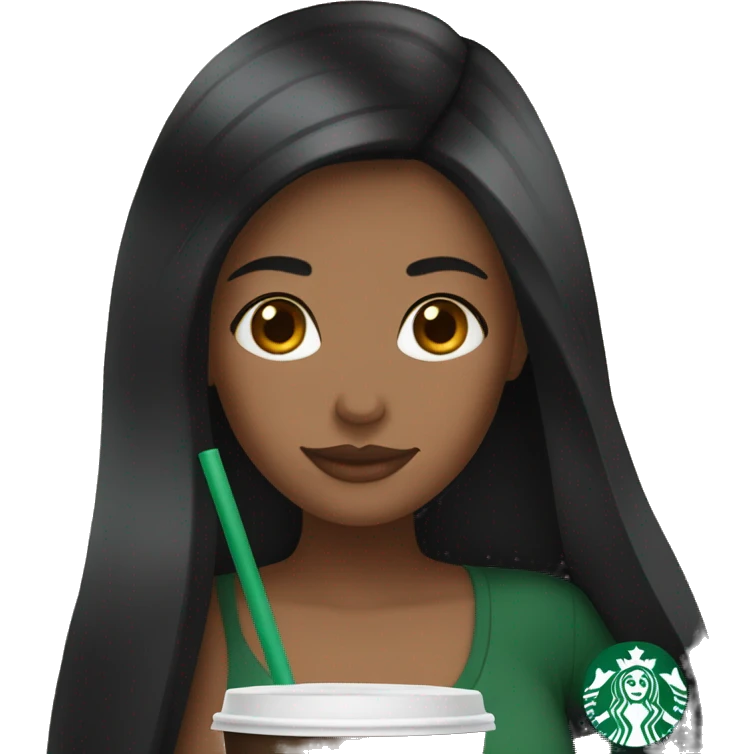 girl with straight black hair drinking starbucks emoji