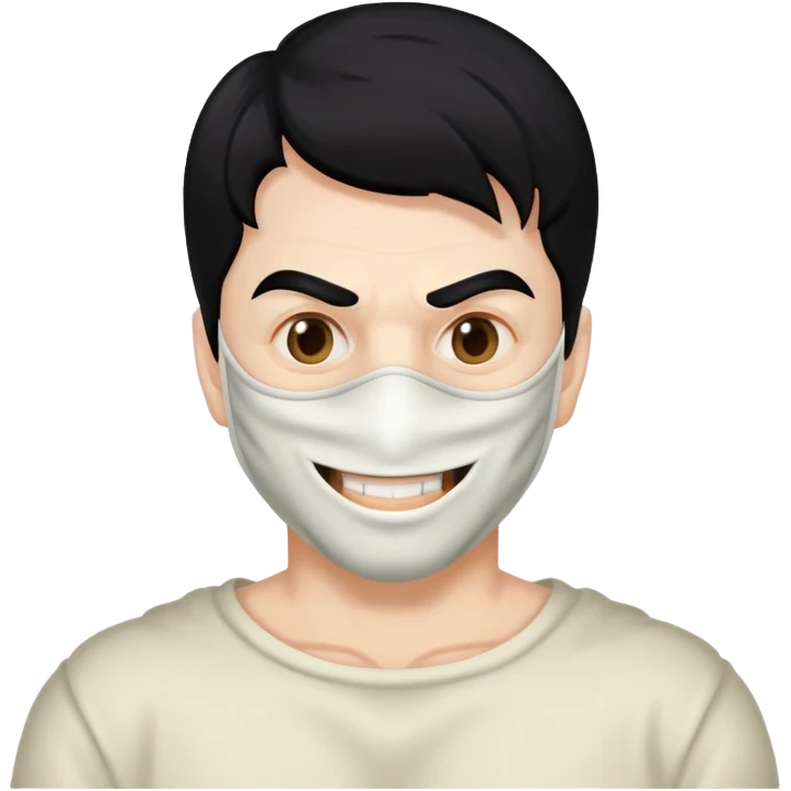 masked man, evil, serial killer, creepy, black hair, older, shoulders, smiling emoji