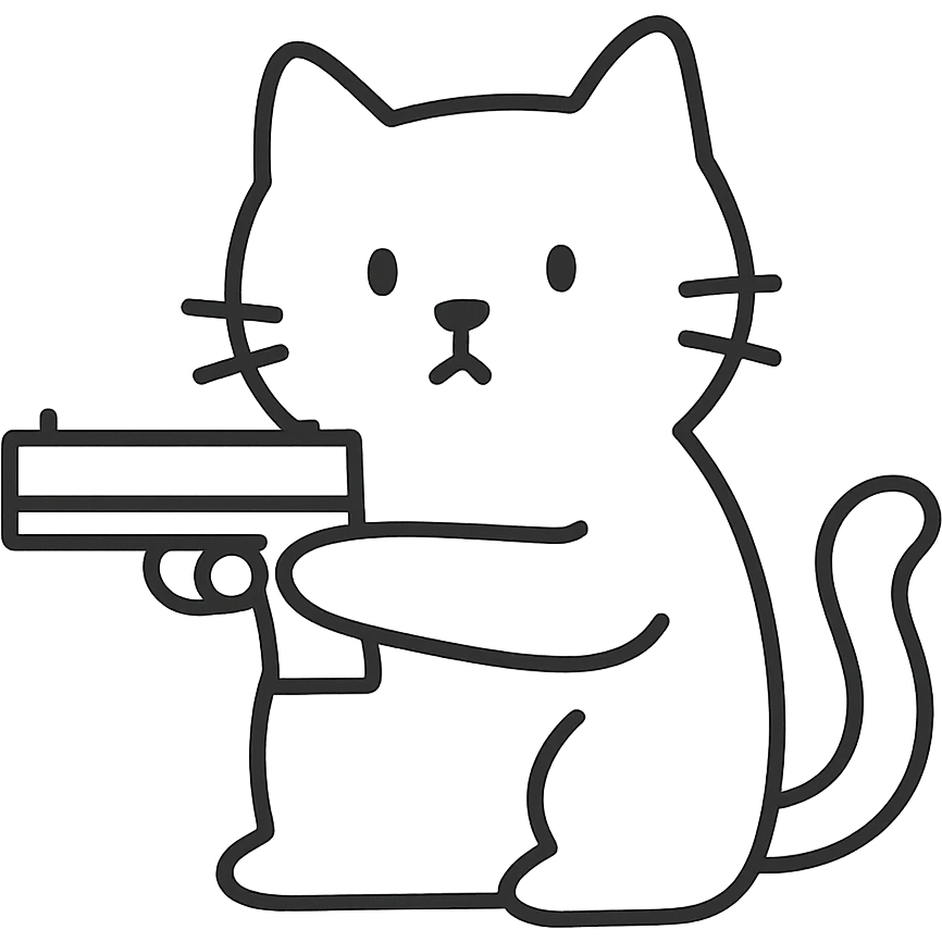 hand-drawn outlined icon of a cat holding a gun emoji