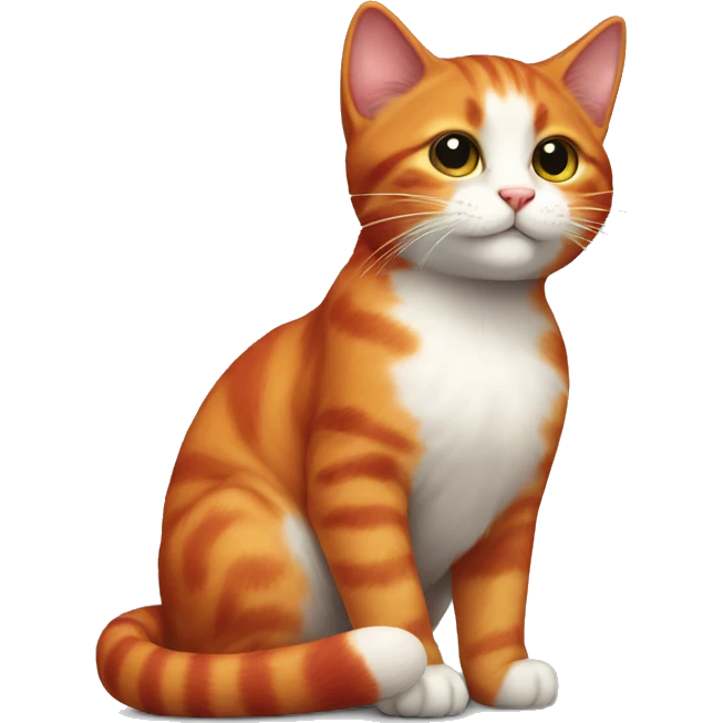 A small tricolour kitty playing with a big red cat emoji