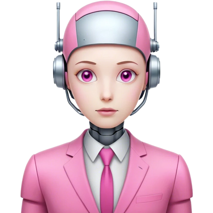 human-looking like robot offie worker in intensive pink color suit emoji