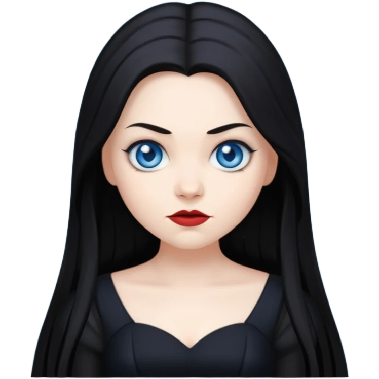 Amy Lee as an emoji, gothic style, long dark hair, blue eyes, black dress, expressive face, simple and iconic emoji