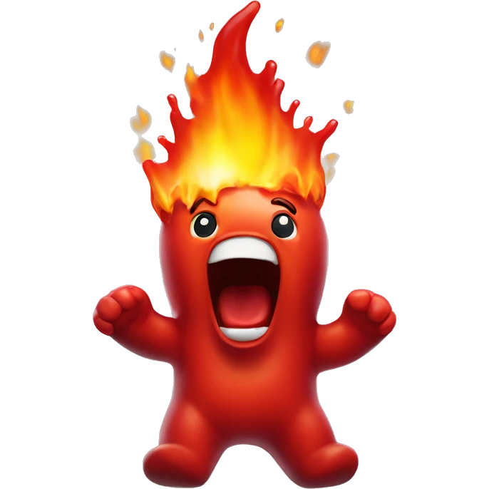 a single red gummy bear that is screaming because it is on FIRE emoji