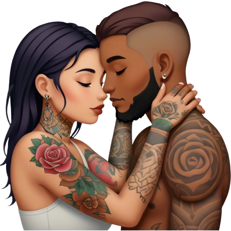 intimate moment between lovers🍒, 👀JetSetFly , photo Realistic Couple with tattoos , Tefi Valenzuela emoji