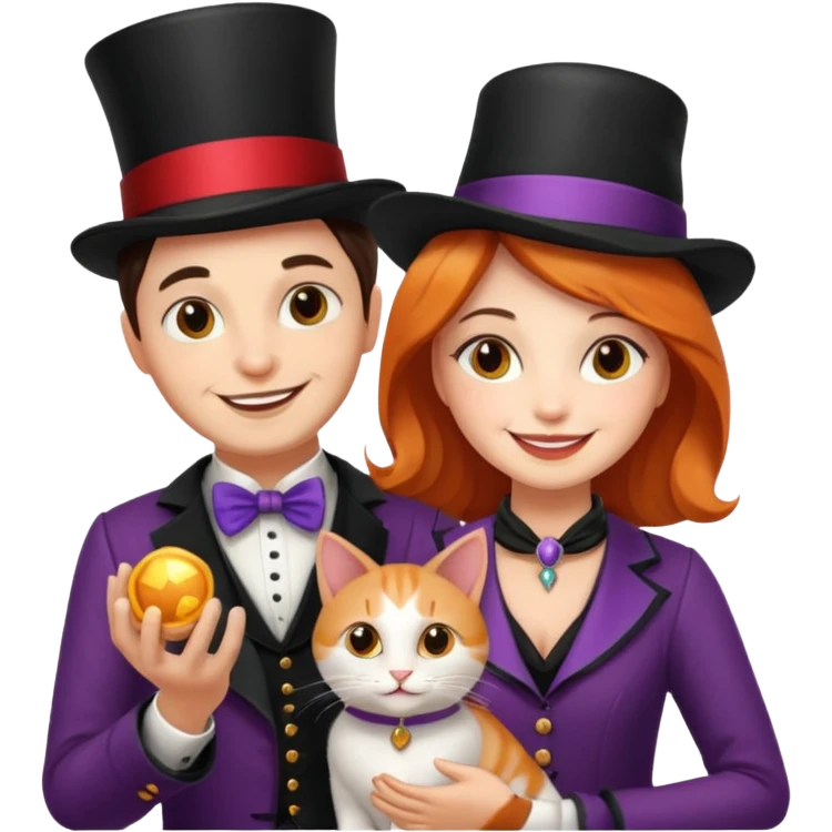 magician couple and their pet cat emoji