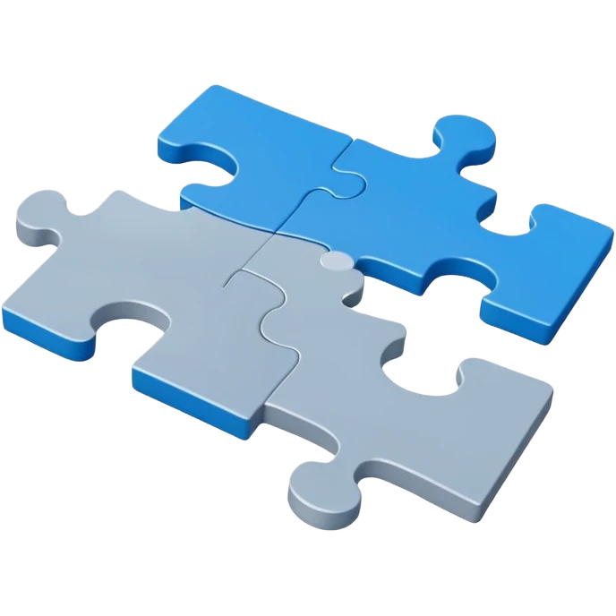 Minimal flat-style puzzle piece emoji in blue and grey, professional design for business presentation, clean edges, modern Anaplan-style aesthetic emoji