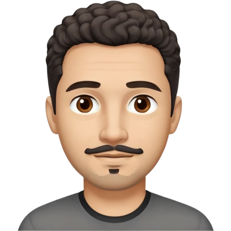 Man in his early 50s with light brown complexion. Strong jawline with soft expression. Kind dark brown eyes. Slight pleasant smile. Black goatee with subtle gray. Short curly dark hair with slight receding hairline. Professional but friendly demeanor. Wearing a black casual shirt. emoji