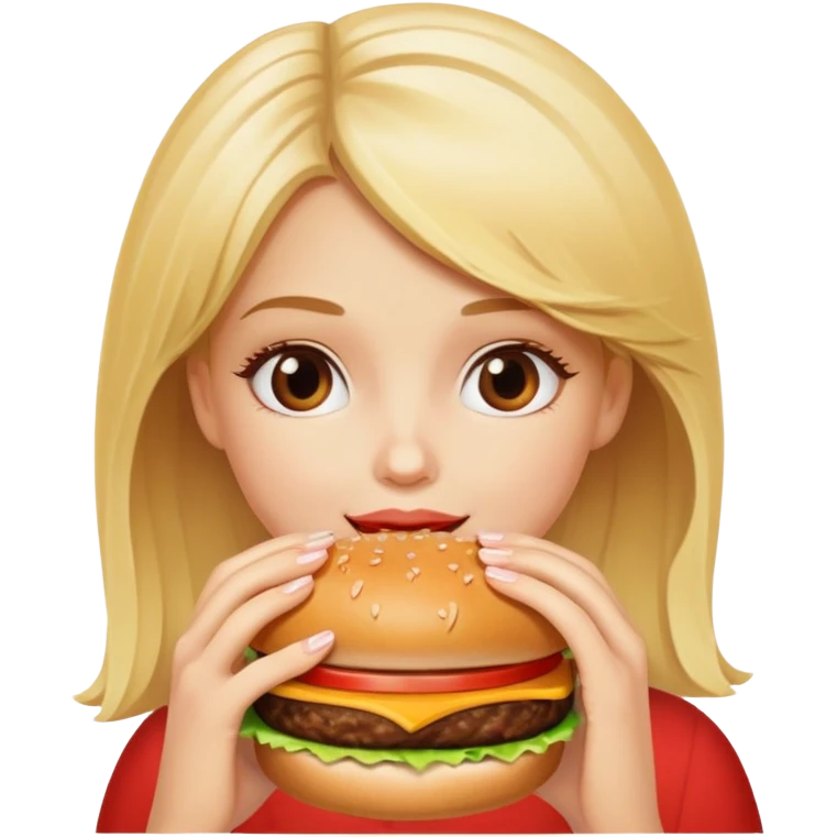 blonde girl with burger emoji